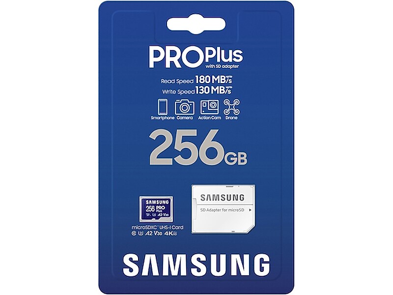 Samsung PRO Plus 256GB microSDXC Memory Card with Adapter, Class 10, UHS-I, V30 (MB-MD256SA/AM)