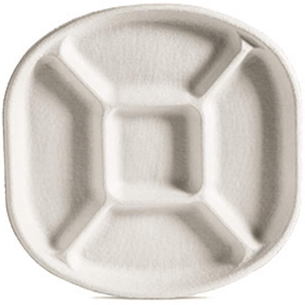 Chinet Savaday Molded Fiber Dinnerware, 10.5" Dia, 5-Compartment Plate, White, 250/Carton (HUH21040)