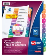Avery Ready Index Table of Contents Paper Dividers, 1-10 Tabs, Multicolor, 6 Sets/Pack (11188)