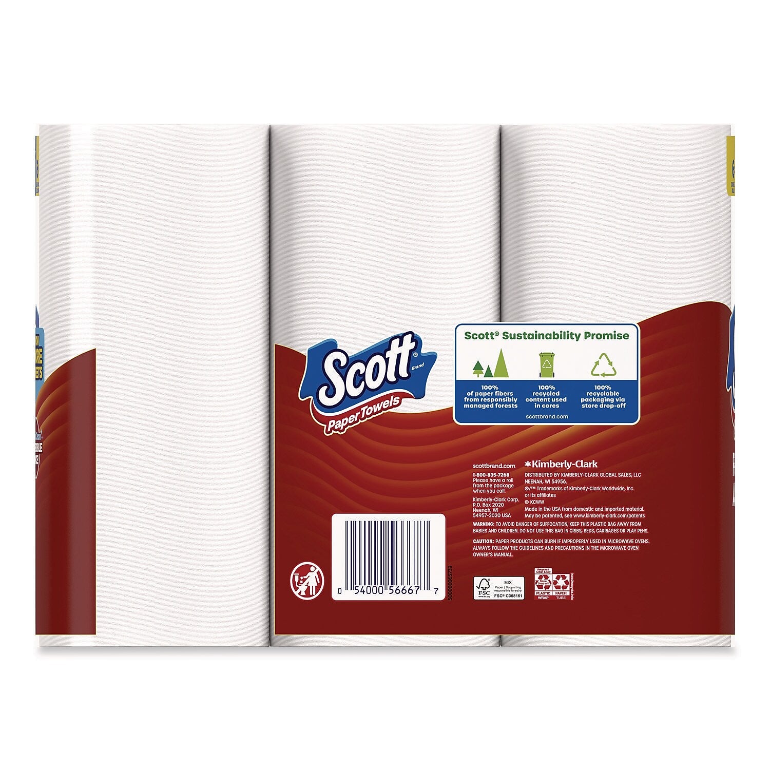 Scott Choose-a-Size Mega Paper Towels, 1-Ply, 108 Sheets/Roll, 6 Rolls/Pack, 4 Packs/Carton (56668)