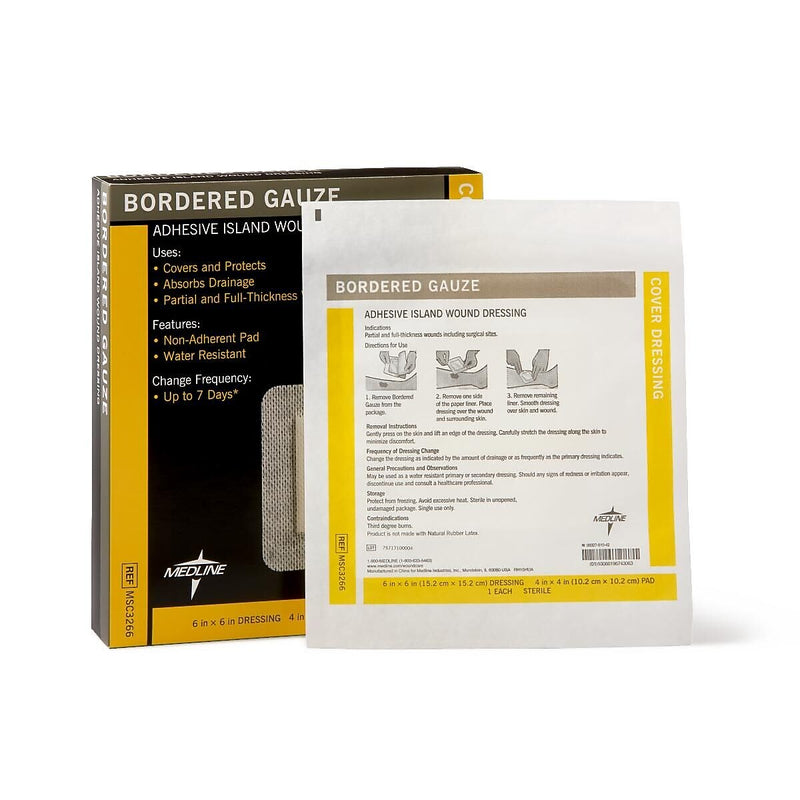 Medline Sterile Bordered Gauzes, 6" L x 6" W, 15/Box (MSC3266Z)