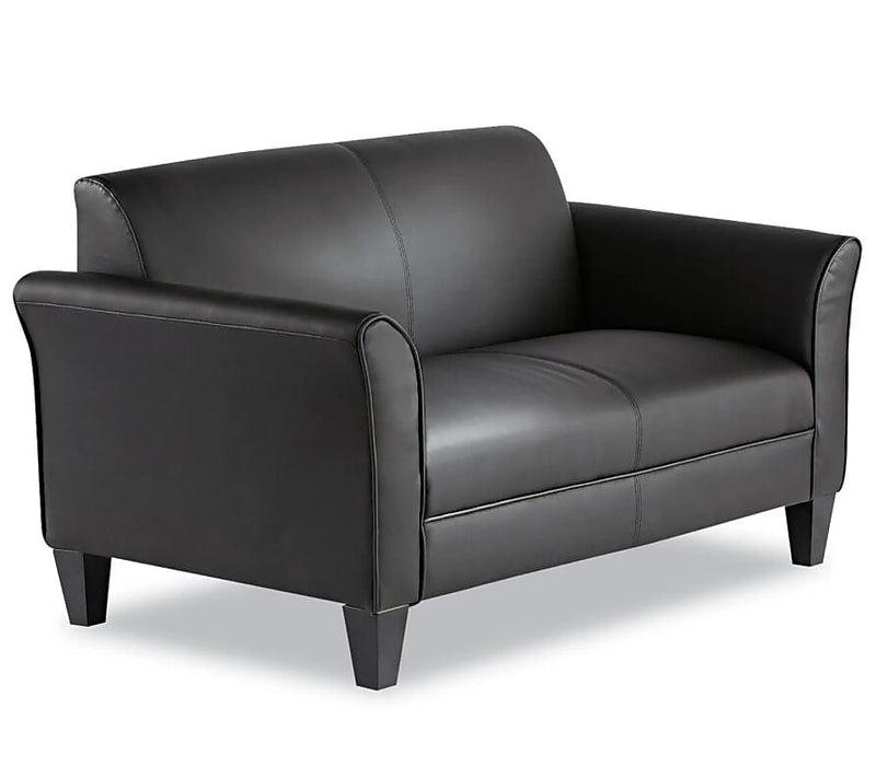 Alera 55.5"W Bonded Leather Loveseat, Black (ALERL22LS10B)