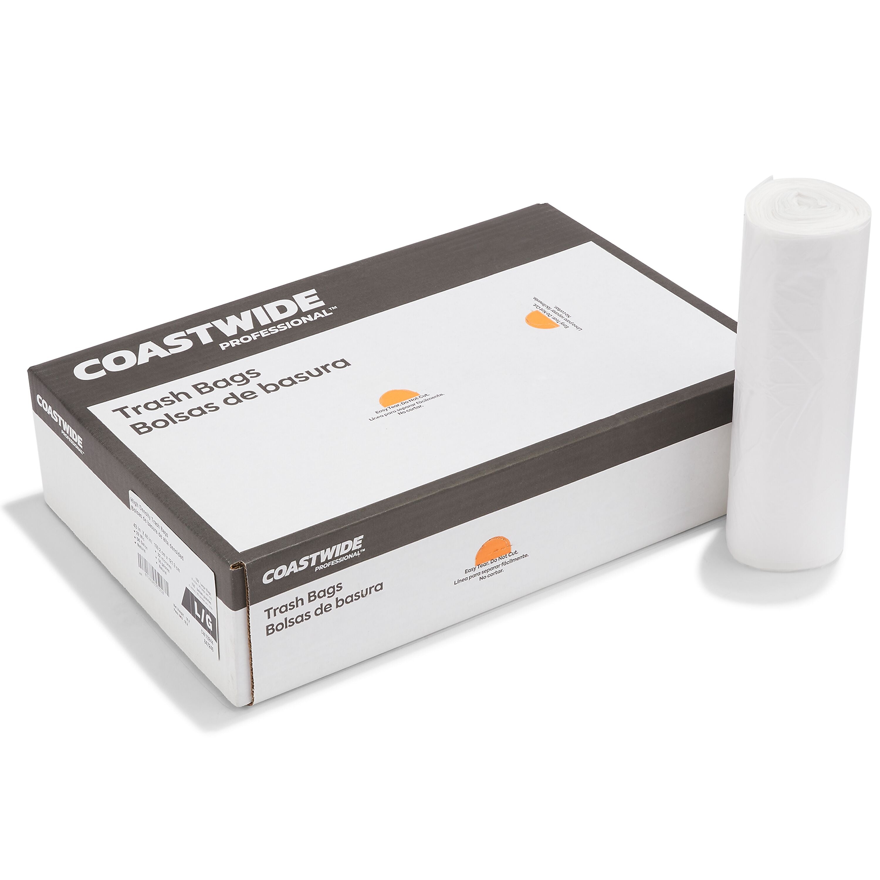 Coastwide Professional™ 50-56 Gallon Trash Bag, 43" x 48", High Density, 22 mic, Natural, 150 Bags/Box (CW19244)