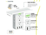 Overtime Wall Outlet Shelf, 8 Outlets and 3 USB Ports, Surge Protector, White (OTWP8O3USB)
