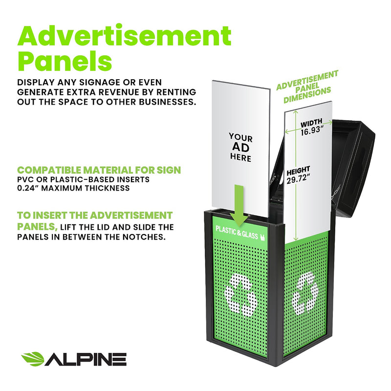 Alpine Industries GS Series Steel Trash Can & Recycling Bin Combo, 80 Gallon, Green (ALP471-40-SILGC-MK)