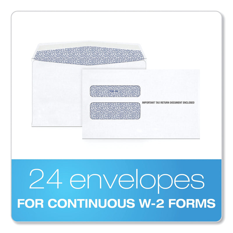 TOPS™ W-2 Laser Double Window Envelope, Commercial Flap, Gummed Closure, 5.63 x 9, White, 24/Pack