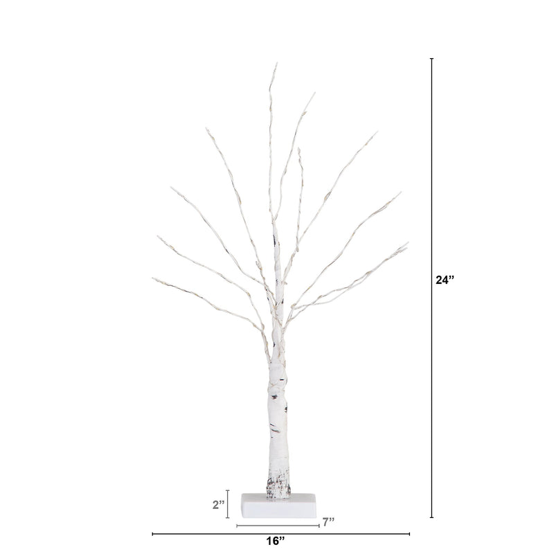 Nearly Natural 2-ft Pre-Lit Artificial White Birch Tree with 60 Warm White LED Lights (T4906)