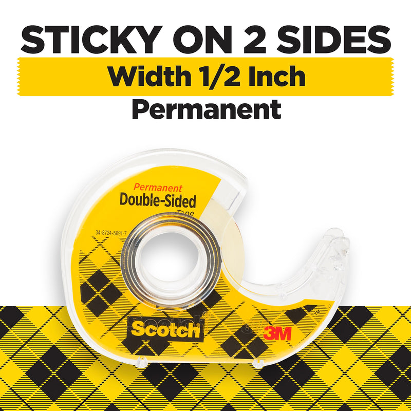 Scotch Permanent Double Sided Tape With Dispensers, 0.5" x 13.9 yds., Clear, 6/Pack (6137H-2PC-MP)
