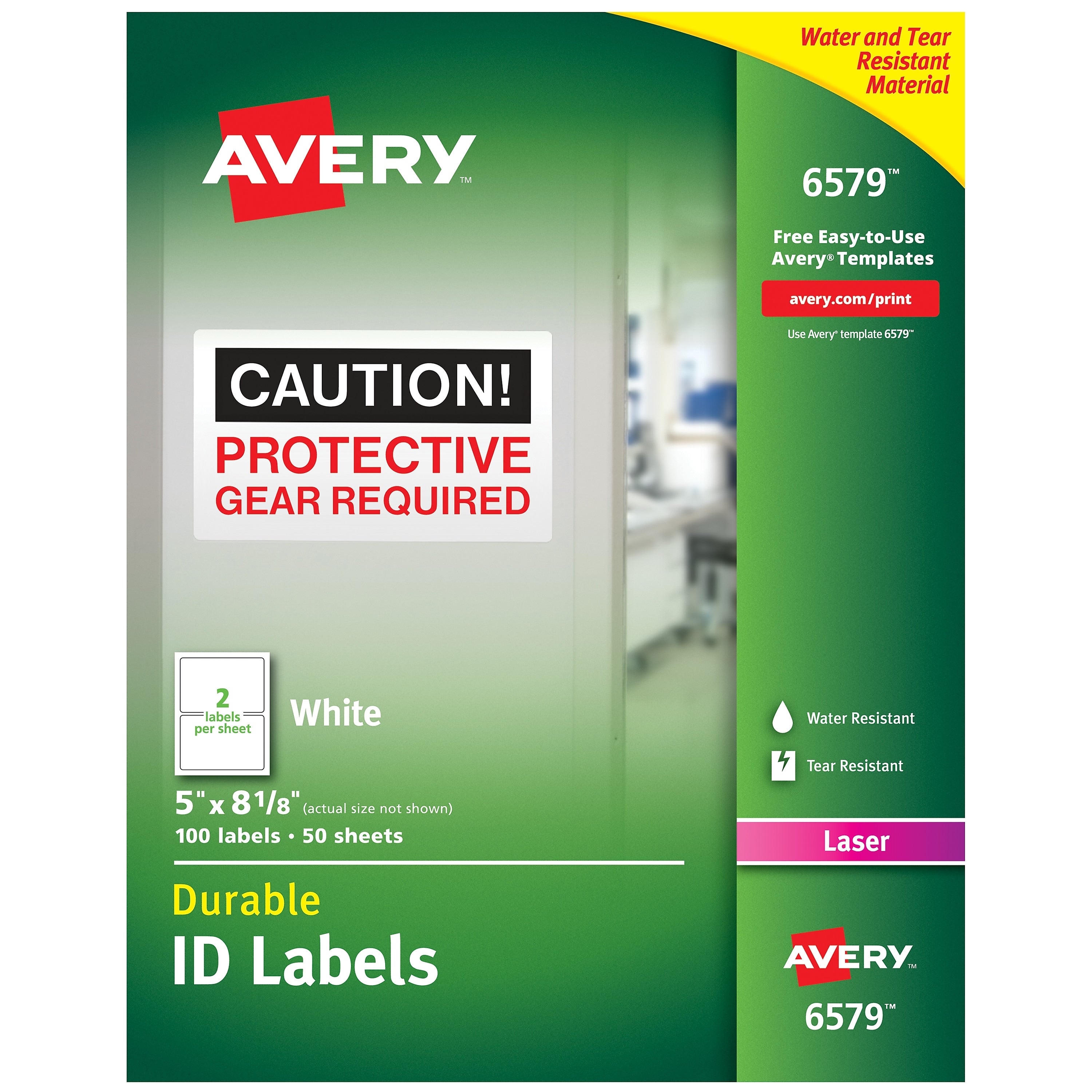 Avery TrueBlock Laser Durable ID Labels, 5" x 8-1/8", White, 100 Labels/Box (6579)