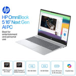 HP OmniBook 5 16" 2K Laptop, Copilot+ PC, AMD Ryzen AI 5 340, 16GB RAM, 512GB SSD, +16.75 Hour Battery, Windows 11 Home