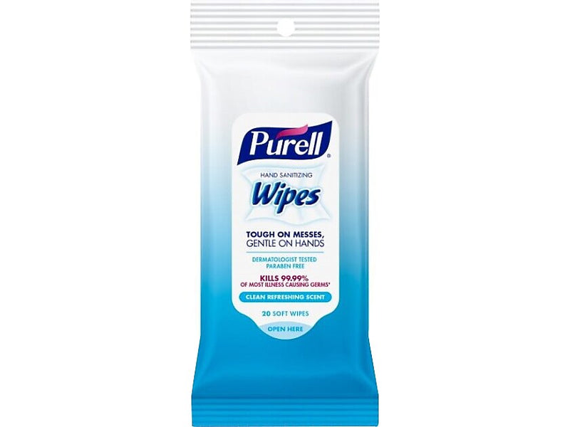 PURELL Hand Sanitizing Wipes, Clean Refreshing Scent, 20 Wipes/Pack, 12 Packs/Carton (9124-12-CMR)