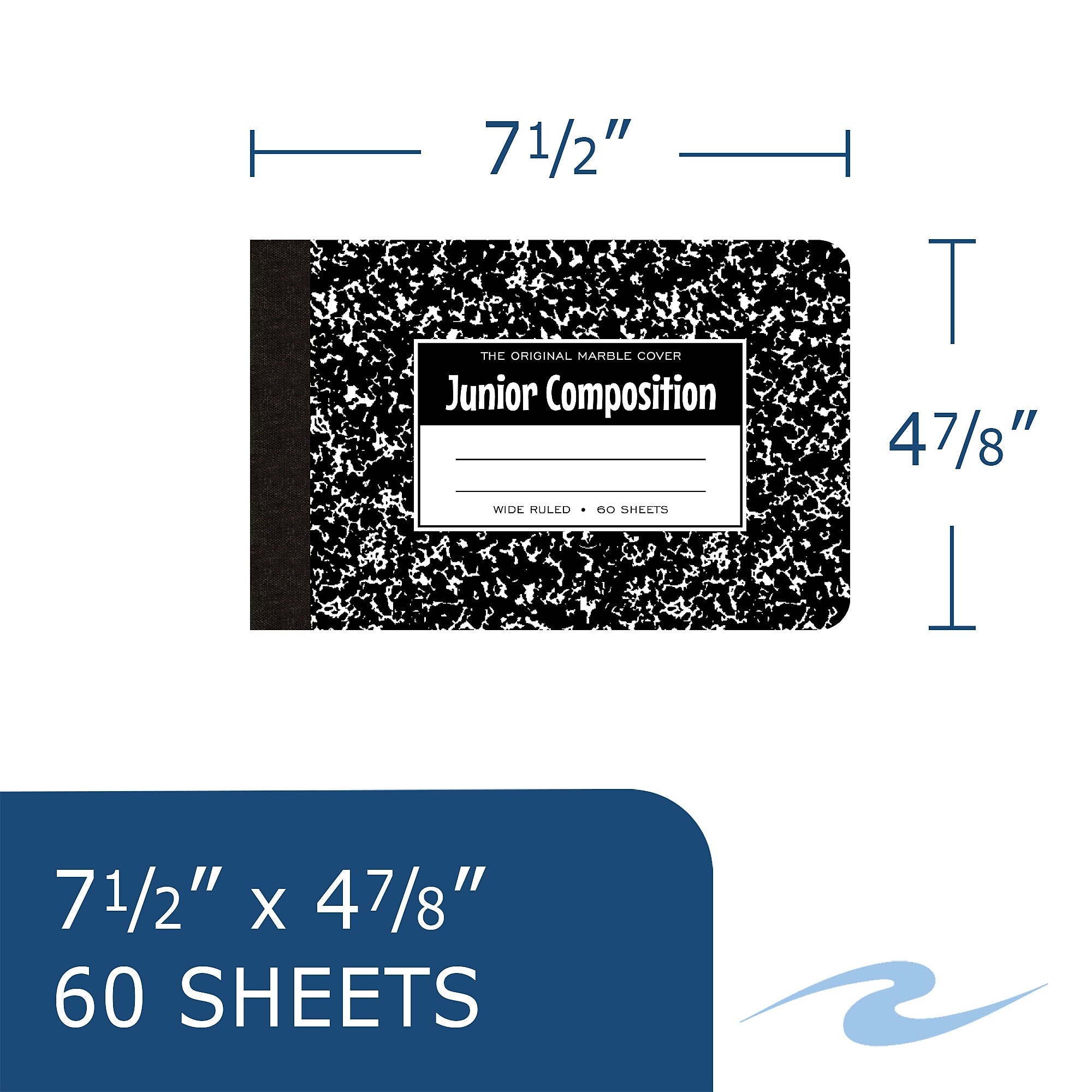 Roaring Spring Paper Products 1-Subject Composition Notebooks, 7.5" x 4.875", Wide Ruled, 60 Sheets, Black (77122)