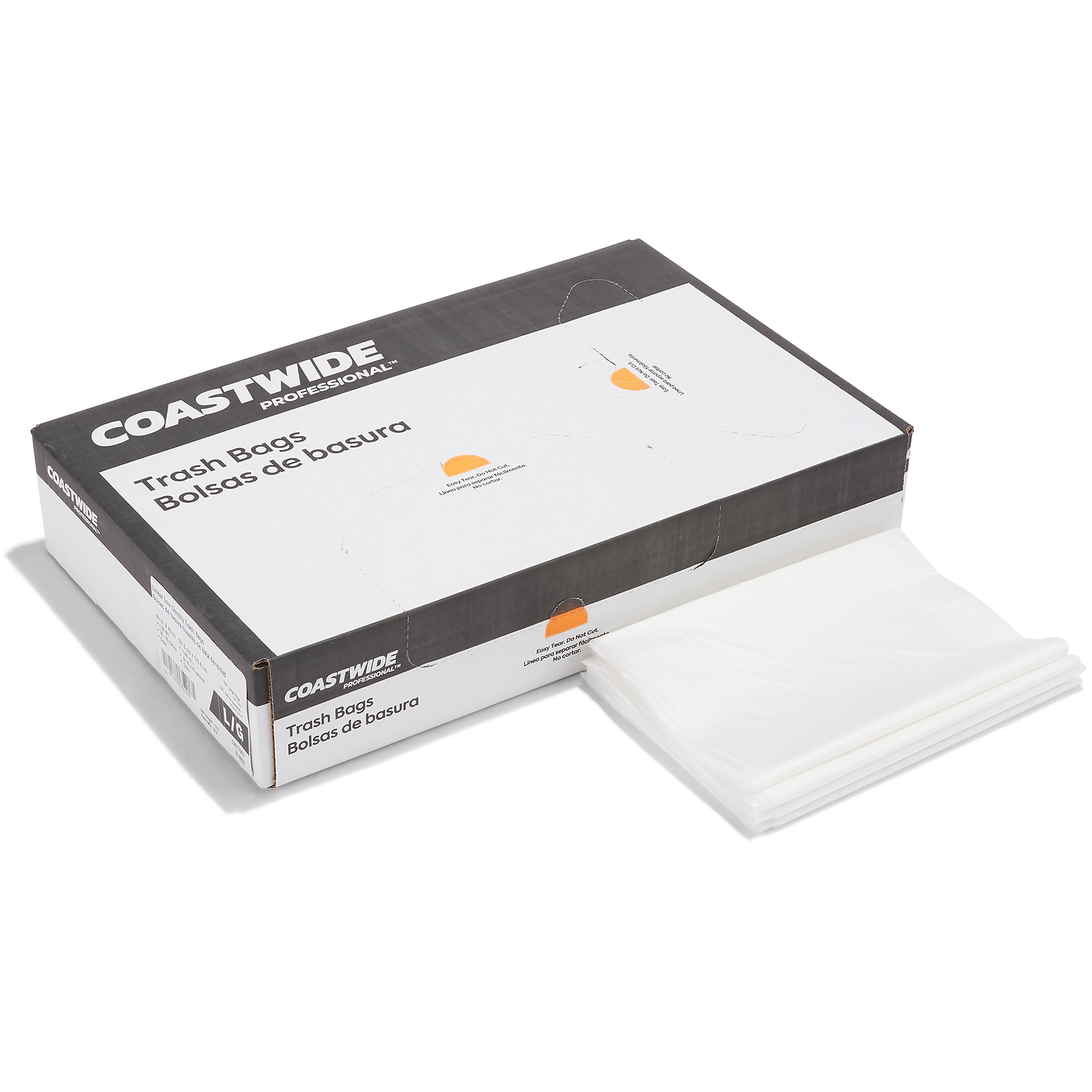 Coastwide Professional™ 40-45 Gallon Trash Bag, 40" x 46", Low Density, 1 mil, Clear, 100 Bags/Box (CW17967)