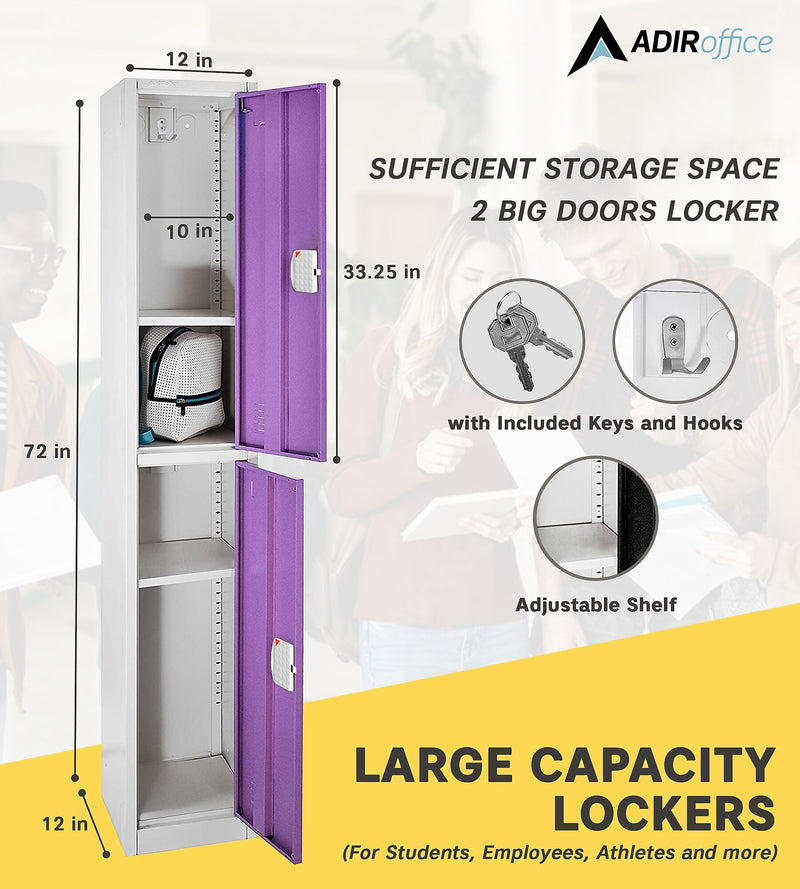 AdirOffice 72"H 2-Tier Purple Storage Locker (ADI629-202-PUR-DL)