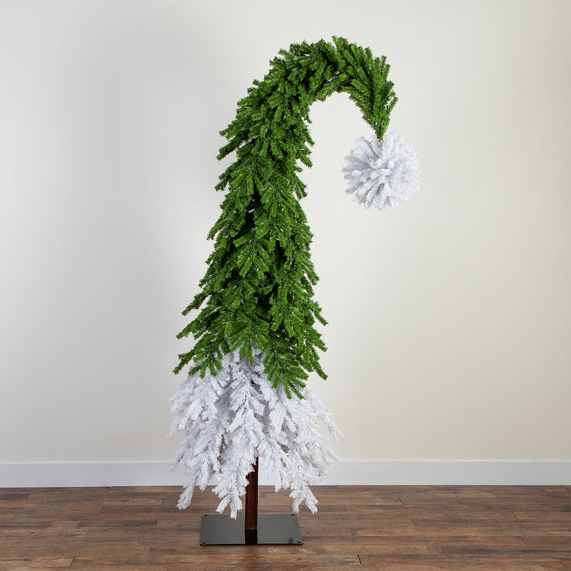 Nearly Natural 7-ft Holiday Green & White Santa’s Hat Christmas Tree with 500 LED lights and 1275 Bendable Branches (T4697)