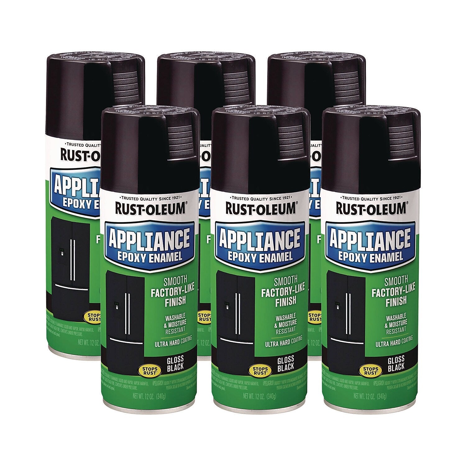 Rust-Oleum Specialty Appliance Epoxy Spray Paint, Gloss Black, 12 oz., 6/Carton (7886830)