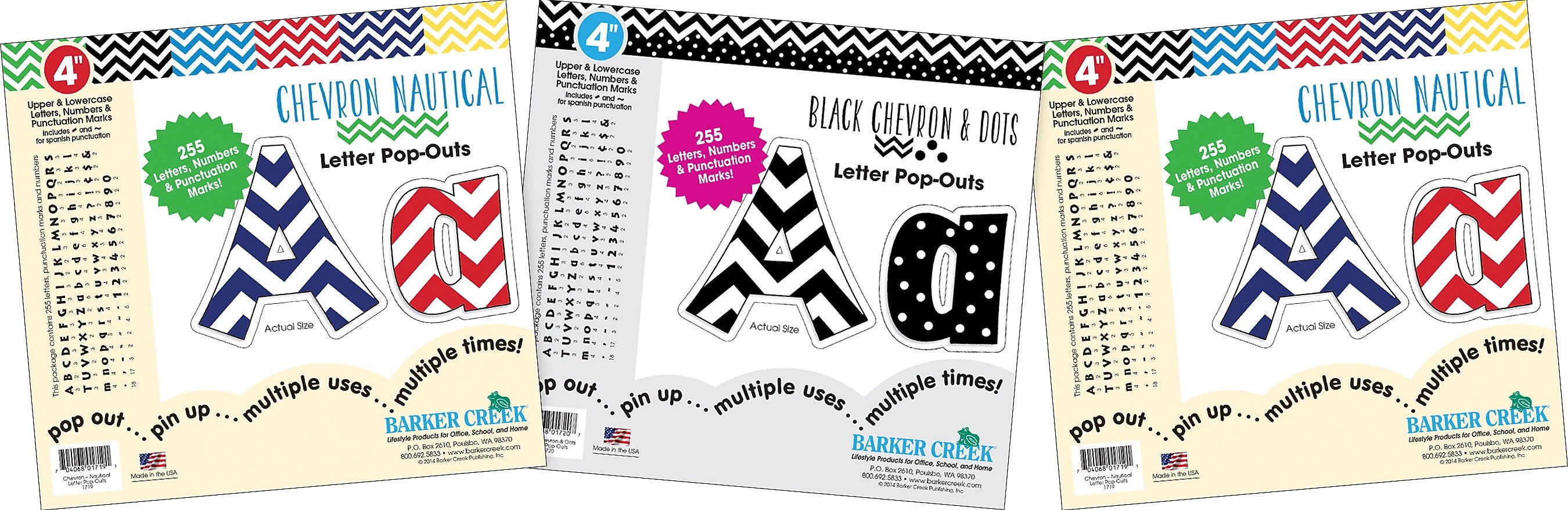 Barker Creek Chevron & Dots  4" Letters and Numbers, Multicolored, 765/Pack (4303)