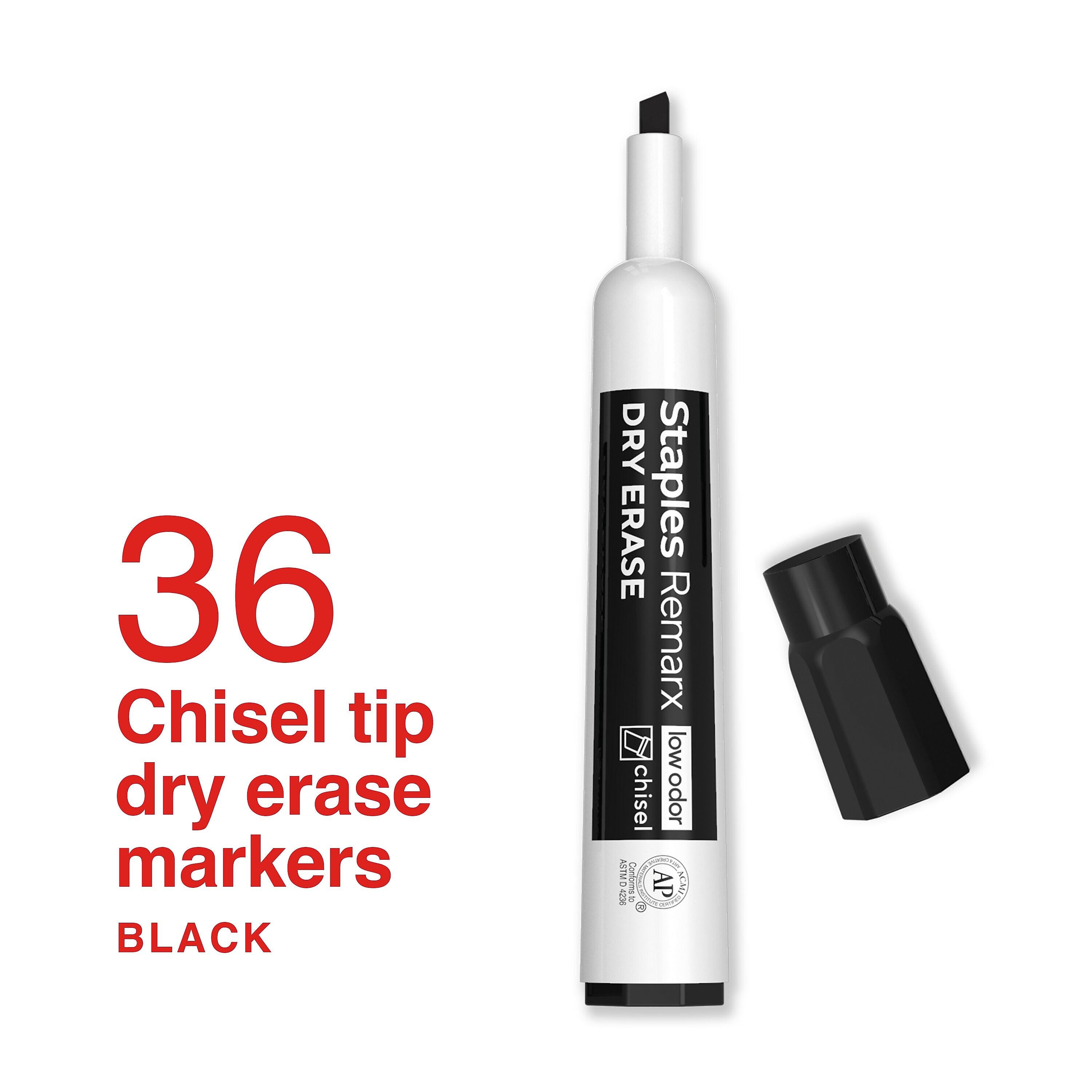 Staples Remarx Dry Erase Marker, Chisel Tip, Black, 36/Pack (ST62937)