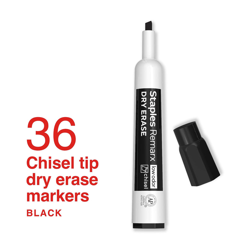 Staples Remarx Dry Erase Marker, Chisel Tip, Black, 36/Pack (ST62937)