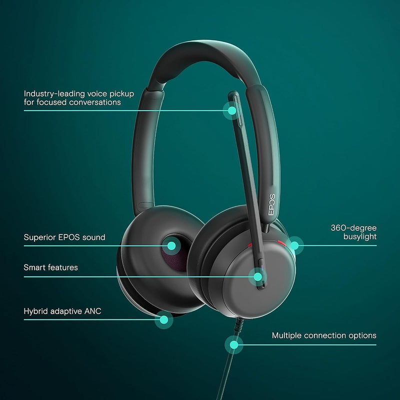 EPOS Impact 860T Active Noise Canceling Stereo Headset, USB-C, MT Certified (1001177)