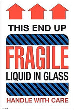 Decker Tape "Fragile/Liquid in Glass" Label, 4" x 6", 500/Roll (DL2530D)