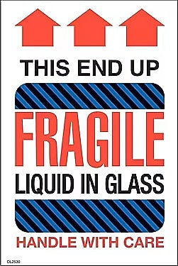 Decker Tape "Fragile/Liquid in Glass" Label, 4" x 6", 500/Roll (DL2530D)