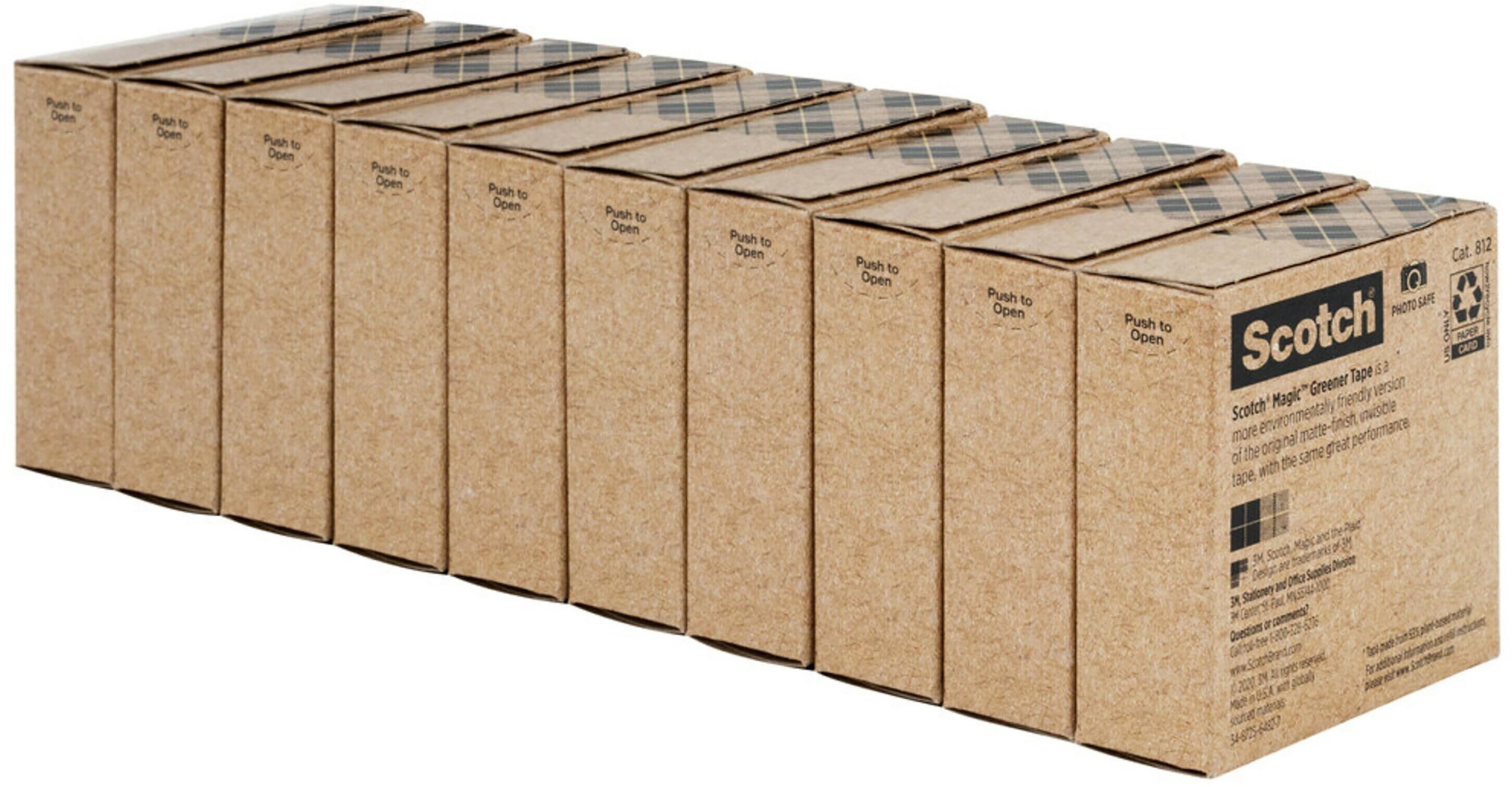 Scotch Magic Greener Invisible Clear Tape Refill, 0.75" x 25 yds., 1" Core, Invisible, 10 Rolls/Pack (81210P)