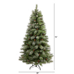 Nearly Natural 6-ft Snowed French Alps Mountain Pine Artificial Christmas Tree with 583 Bendable Branches and Pine Cones (T1859)