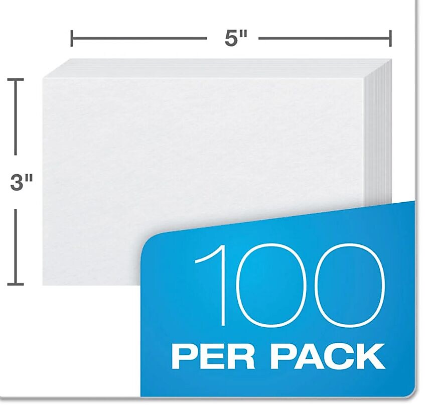 Oxford Unruled Index Cards, 3 x 5, White, 100/Pack