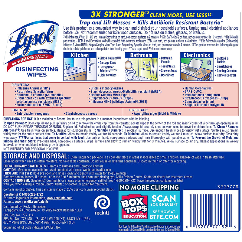 Lysol Disinfecting Wipes, Lemon & Lime Blossom, 80 Wipes/Pack (1920077182)