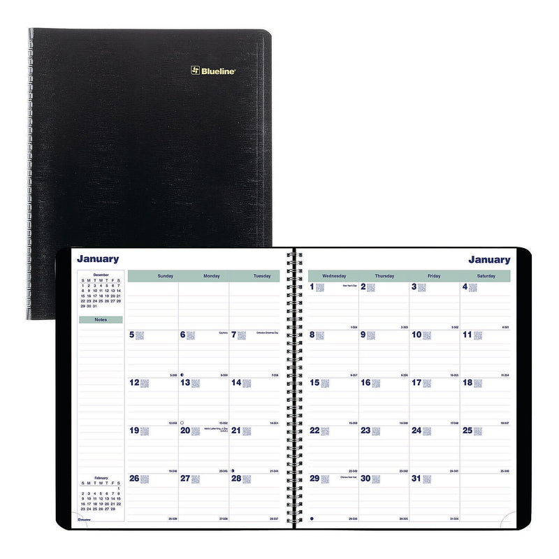 2025-2026 Blueline Plan and Link 9.06" x 11" Monthly Planner, Faux Leather Cover, Black (REDC151281T)