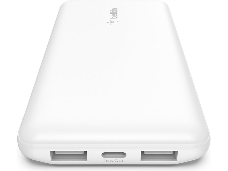 Belkin BoostCharge USB-A/USB-C Power Bank, 10000 mAh, White (BPB011btWH)