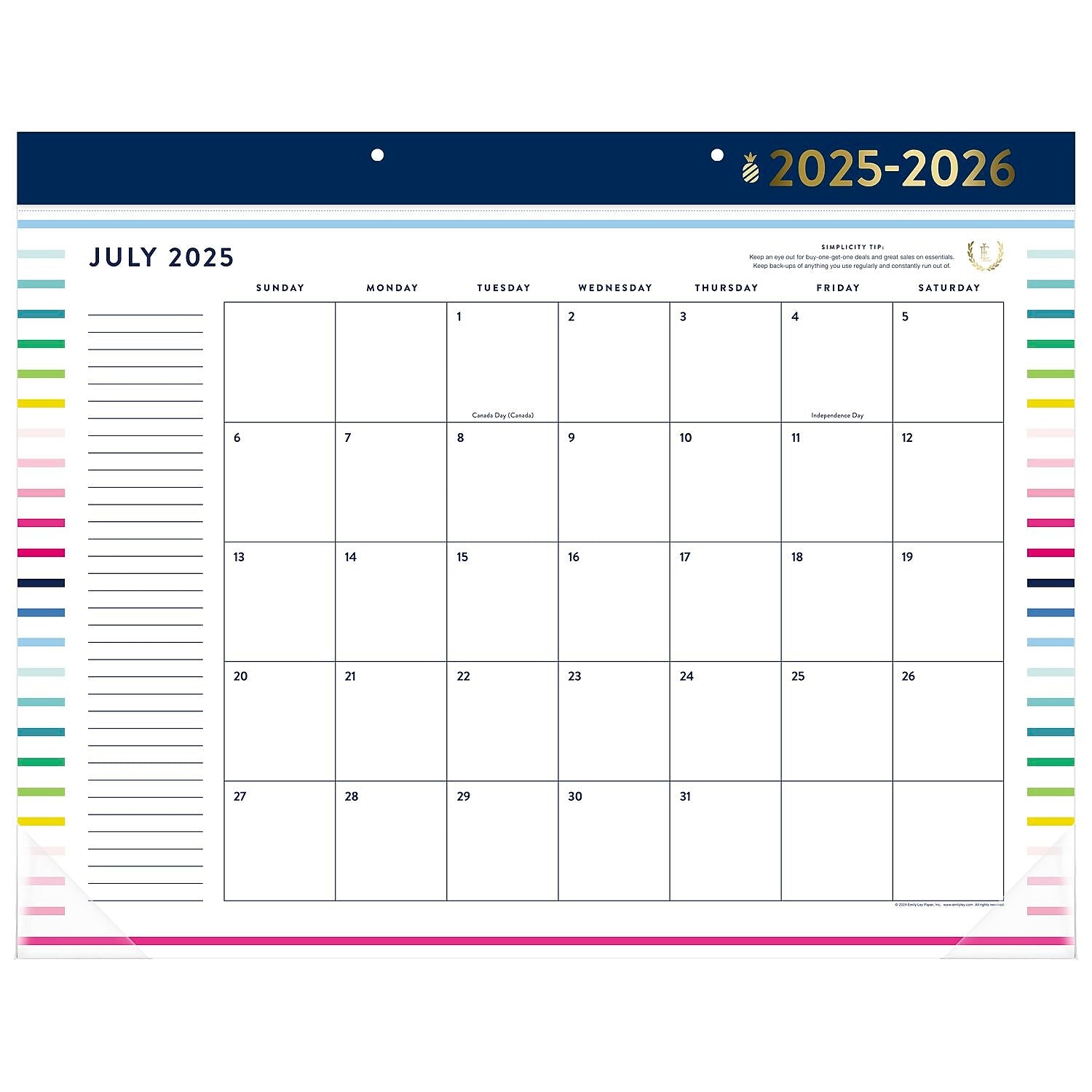 2025-2026 AT-A-GLANCE Simplified by Emily Ley 17" x 22" Academic Monthly Desk Pad Calendar (EL37-704A-26)