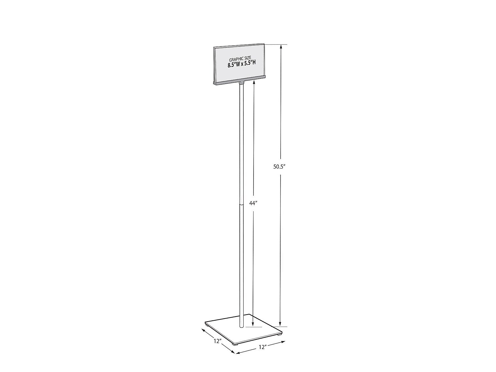 Azar Sign Holder, 12" x 50.5", Horizontal, Freestanding, Clear/Silver, Acrylic (300861)