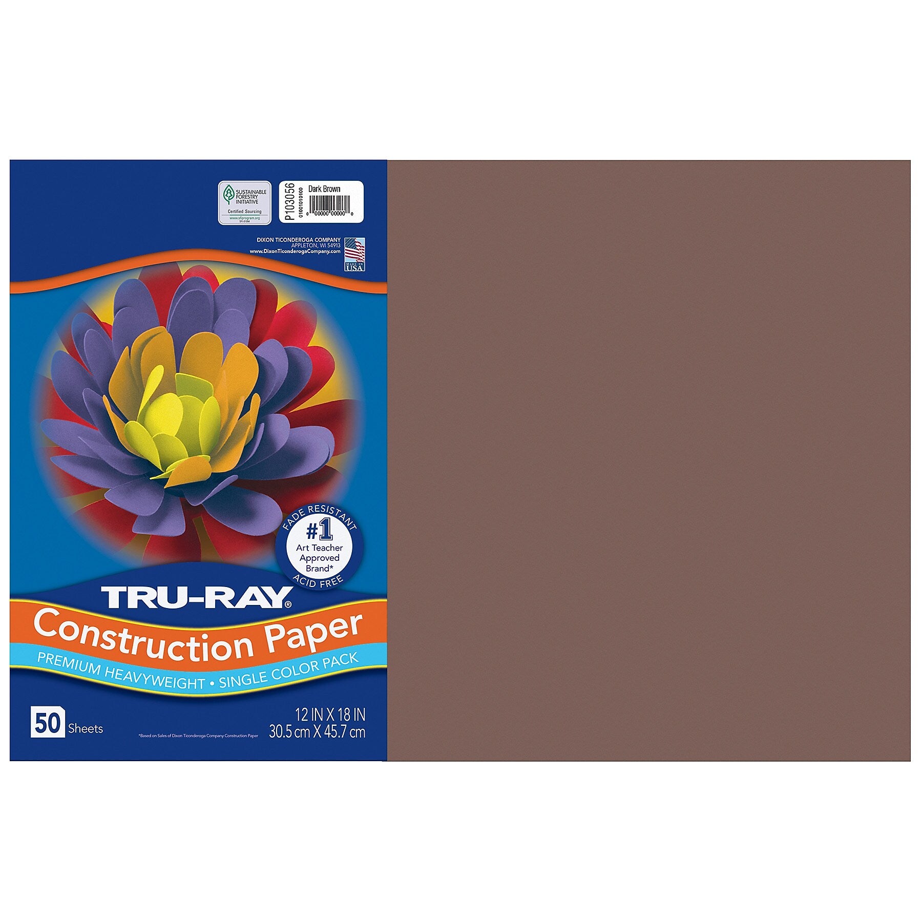 Tru-Ray 12" x 18" Construction Paper, Dark Brown, 50 Sheets/Pack, 5 Packs/Bundle (PAC103056-5)
