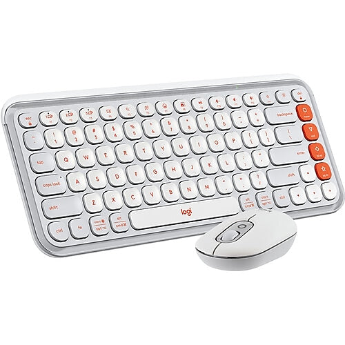 Logitech POP Icon Wireless Keyboard and Optical Mouse Combo, Orange and Off-White (920-013104)