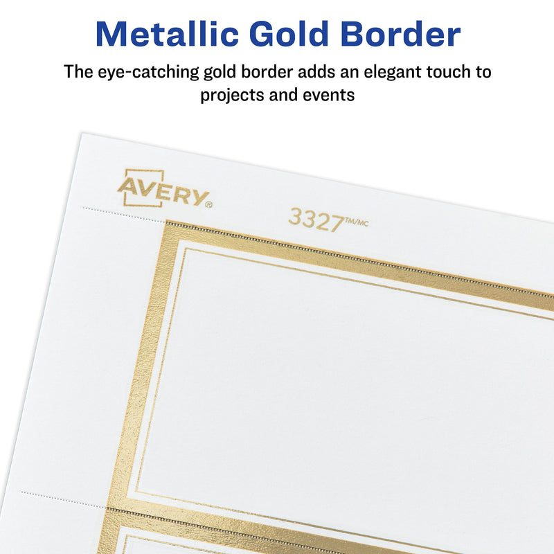 Avery Laser/Inkjet Invitation Cards, 5" x 7", White/Gold, 30 Cards & Envelopes/Pack (3325)