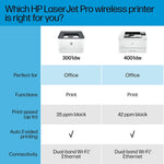 HP LaserJet Pro 3001dw Wireless Black & White Laser Printer, Print Only, Print, Best for Office (3G65OF)