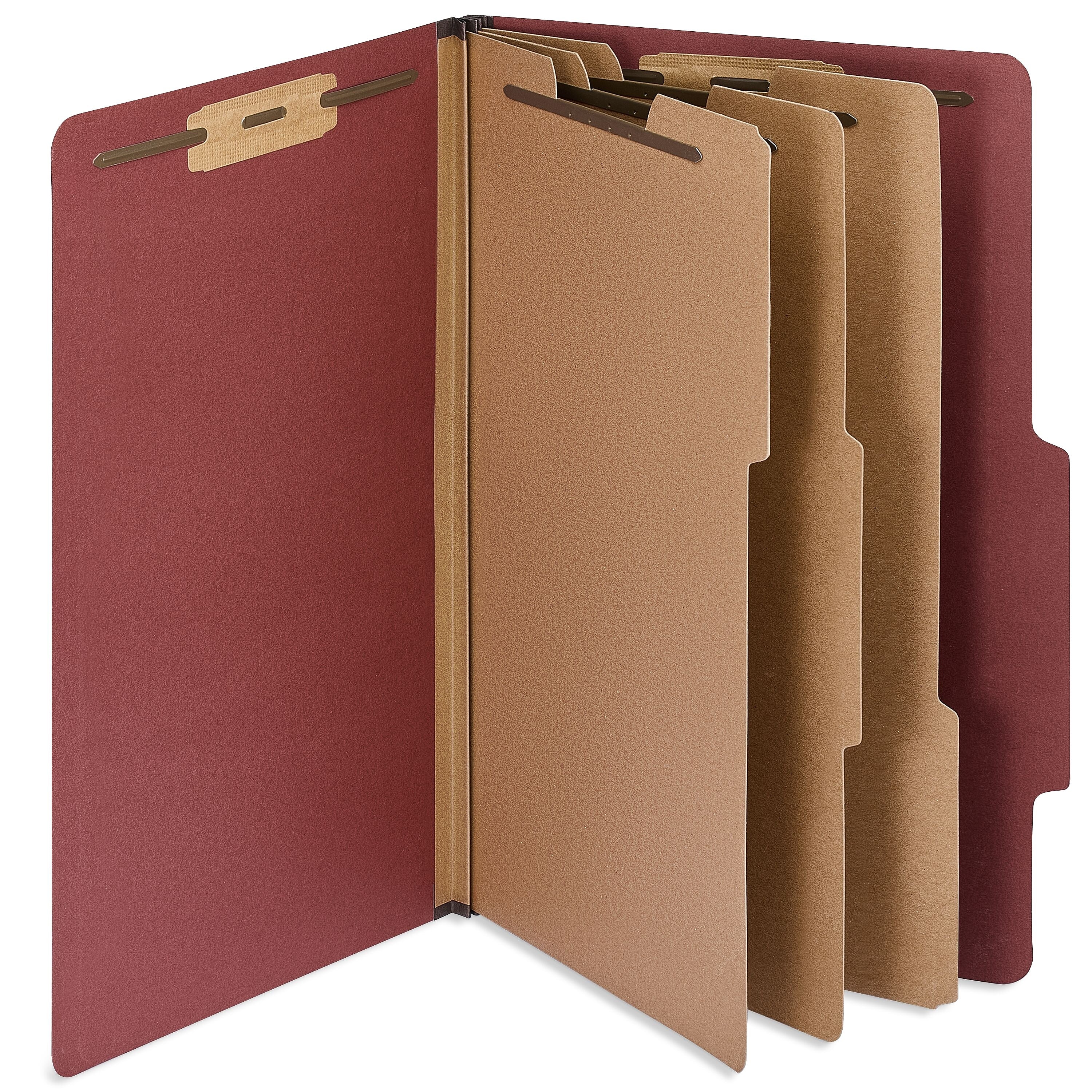 Staples 60% Recycled Heavy Duty Pressboard Classification Folder, 3-Dividers, 3" Expansion, Legal Size, Red, 10/Box (ST62562)
