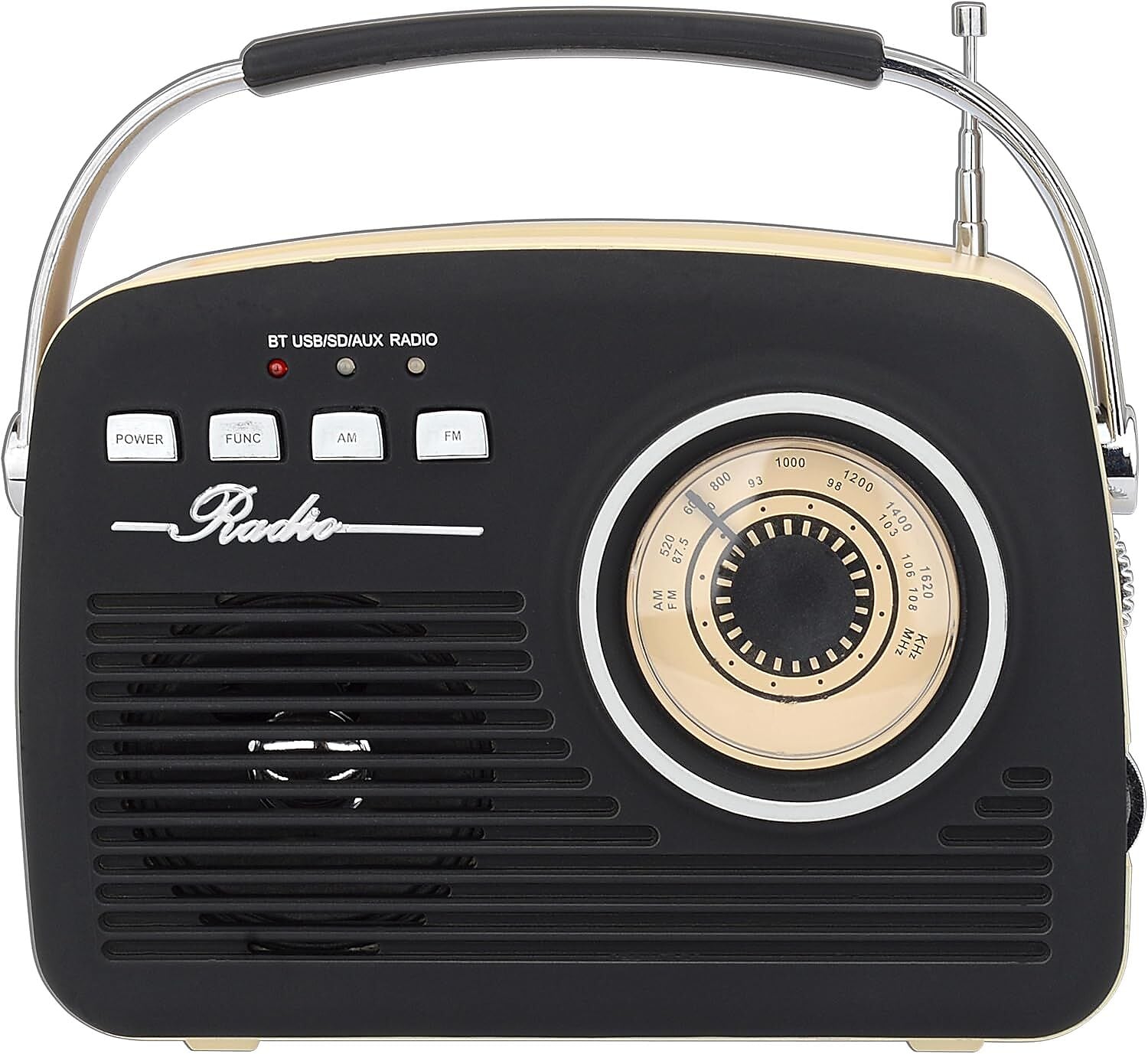 Supersonic Retro Portable Bluetooth Speaker, Black, (SC-1201BT-BLK)