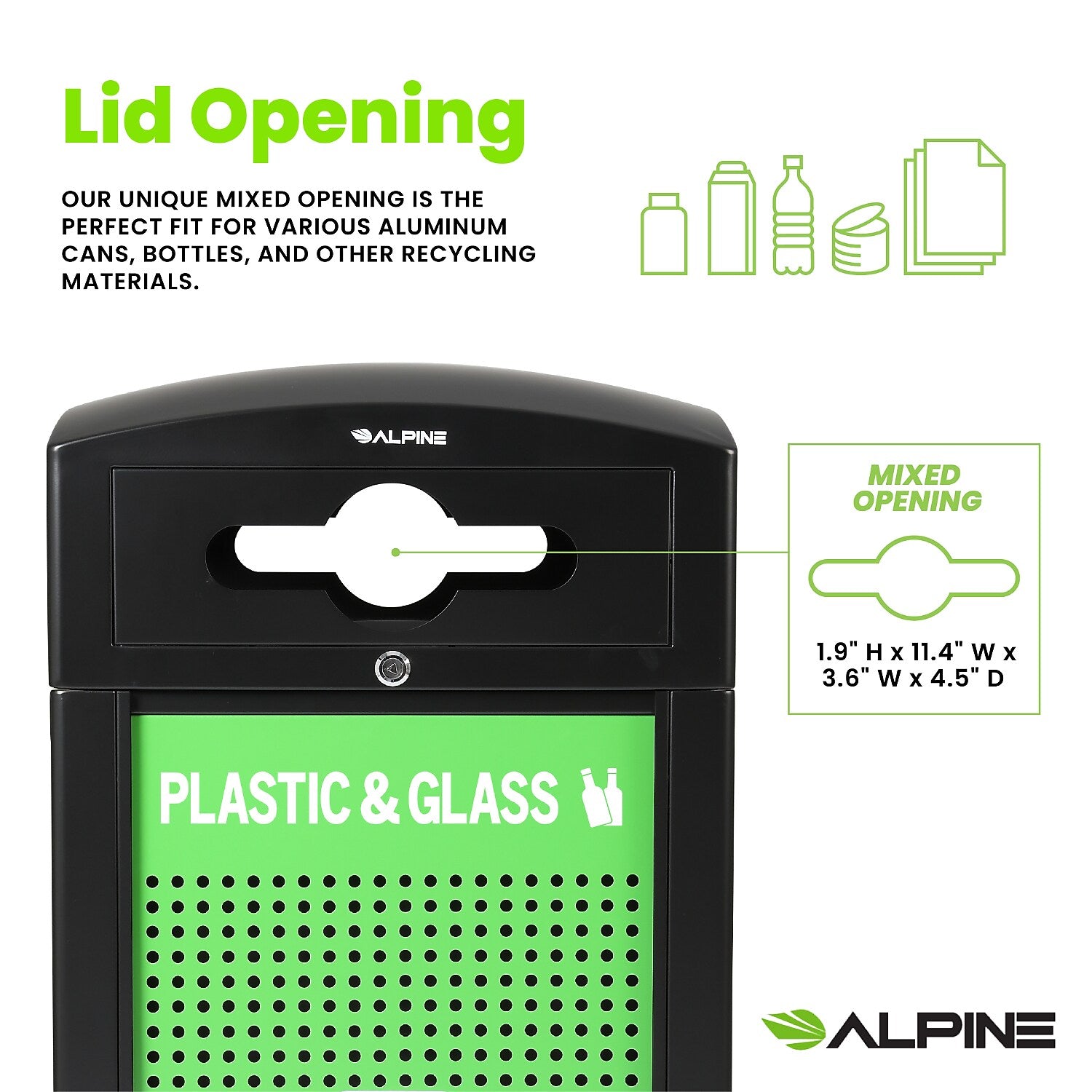 Alpine Industries GS Series Steel Trash Can & Recycling Bin Combo, 80 Gallon, Green (ALP471-40-SILGC-MK)