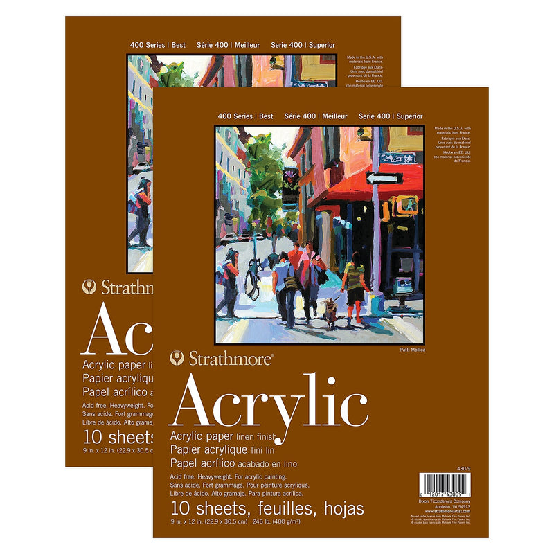 Strathmore 400 Series 9" x 12" Acrylic Pad, 10 Sheets/Pad, 2 Pads/Bundle (STTP430903-2)
