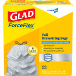 CloroxPro Glad ForceFlex 13 Gallon Tall Kitchen Trash Bag, 23.75" x 24.88", Low Density, .72 mil, Gray, 100/Box (70427)