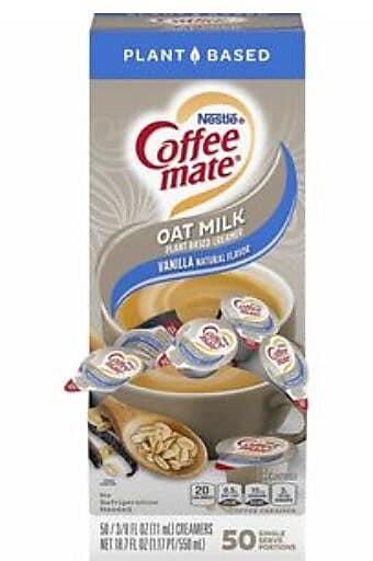 Coffee mate Oat Milk Liquid Creamer Singles, Plant-Based, 0.38 oz., 50/Box, 4 Boxes/Carton (NES19891CT)