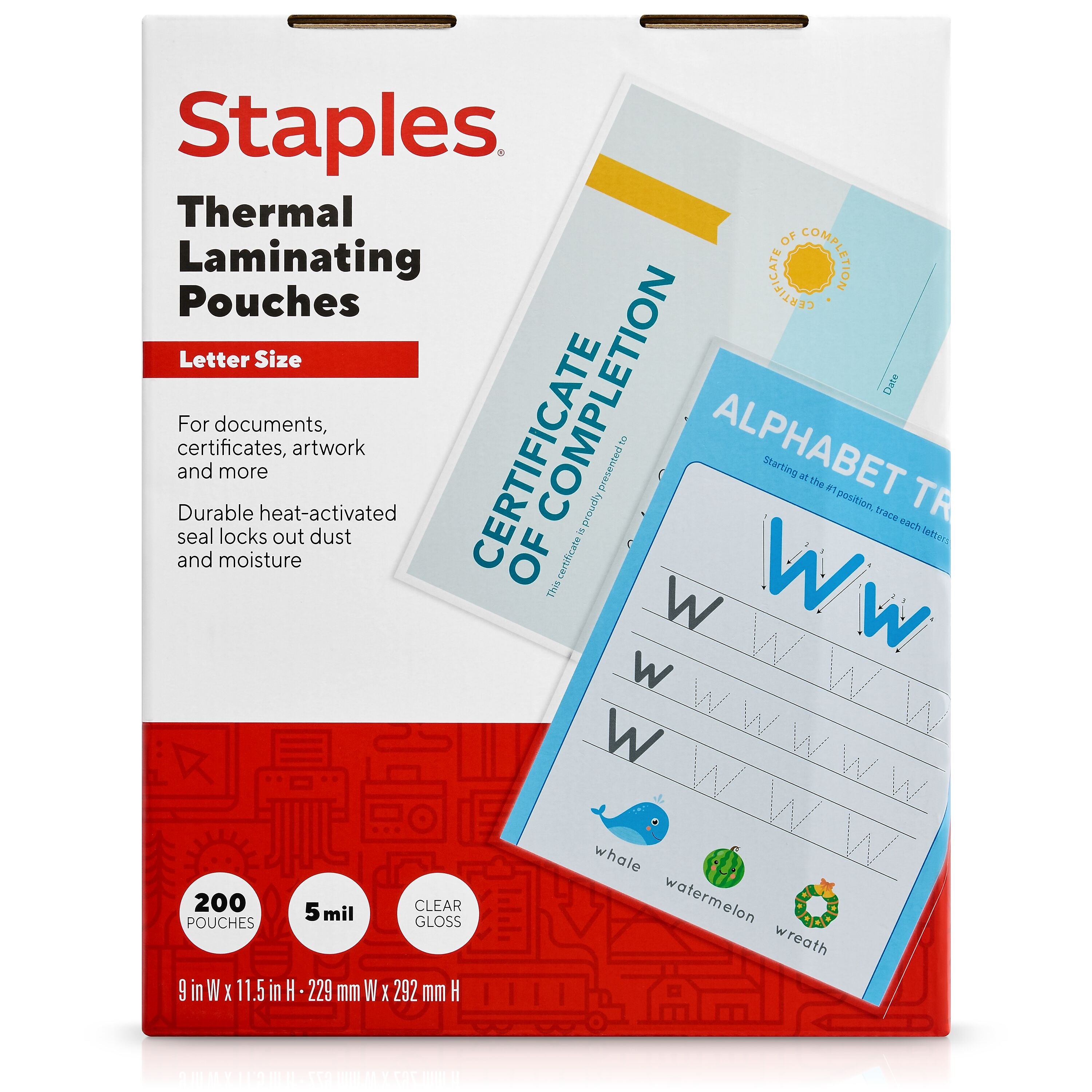 Staples Thermal Laminating Pouches, Letter Size, 5 Mil, 200/Pack