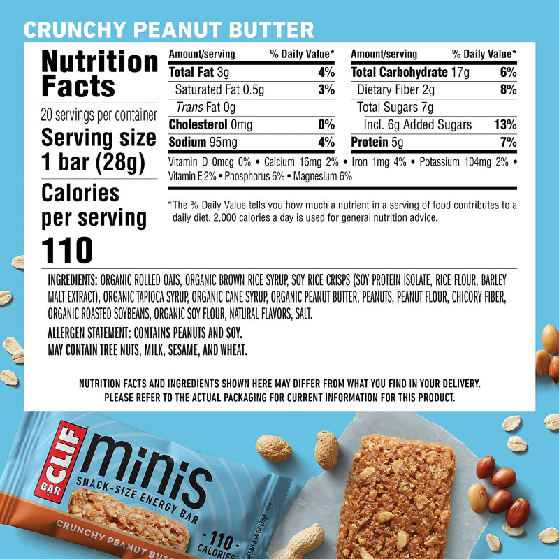 Clif Minis Crunchy Peanut Butter Energy Bar, 19.80 oz., 20 Bars/Box (CCC36412)