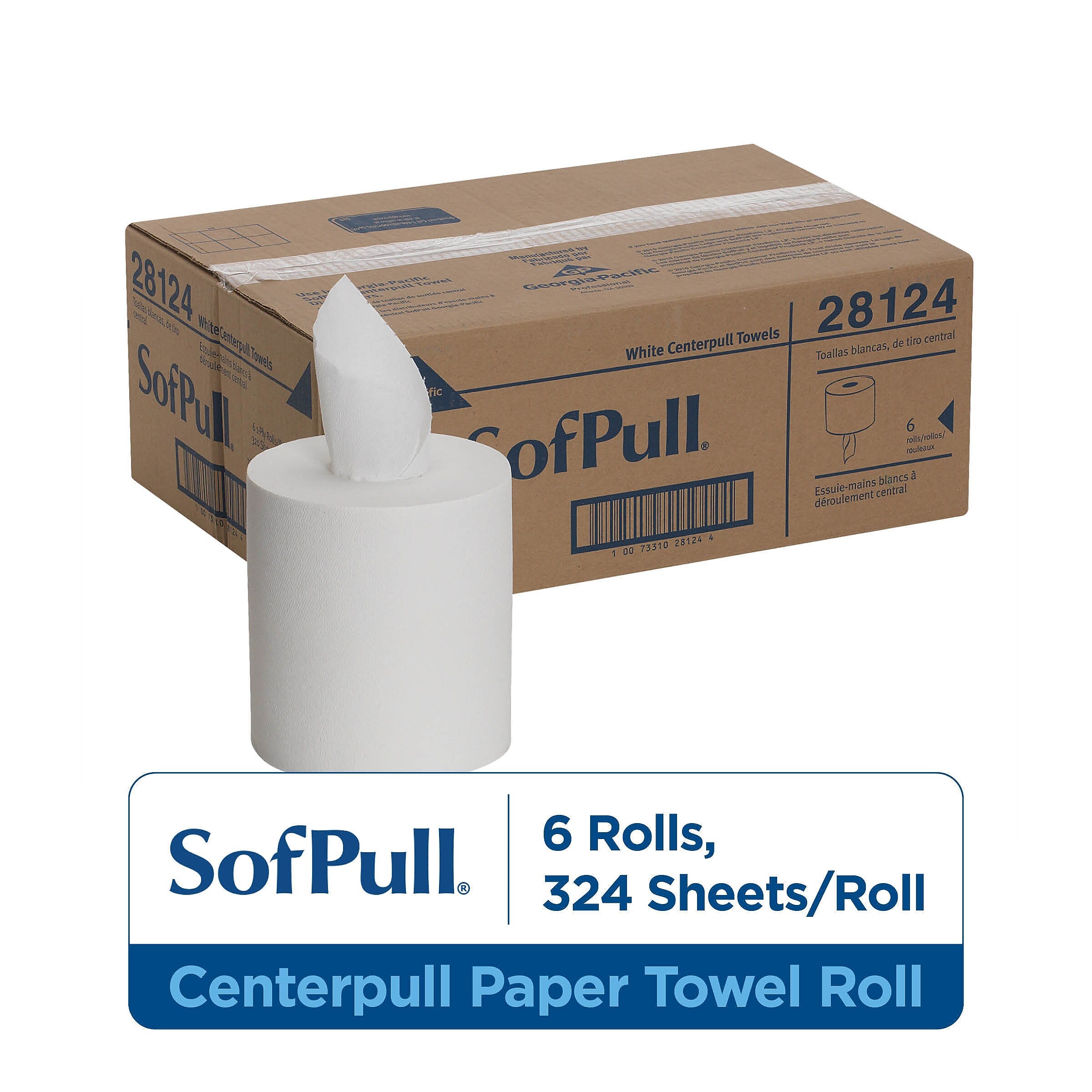 SofPull Centerpull Paper Towels, 1-ply, 320 Sheets/Roll, 6 Rolls/Pack (28124)