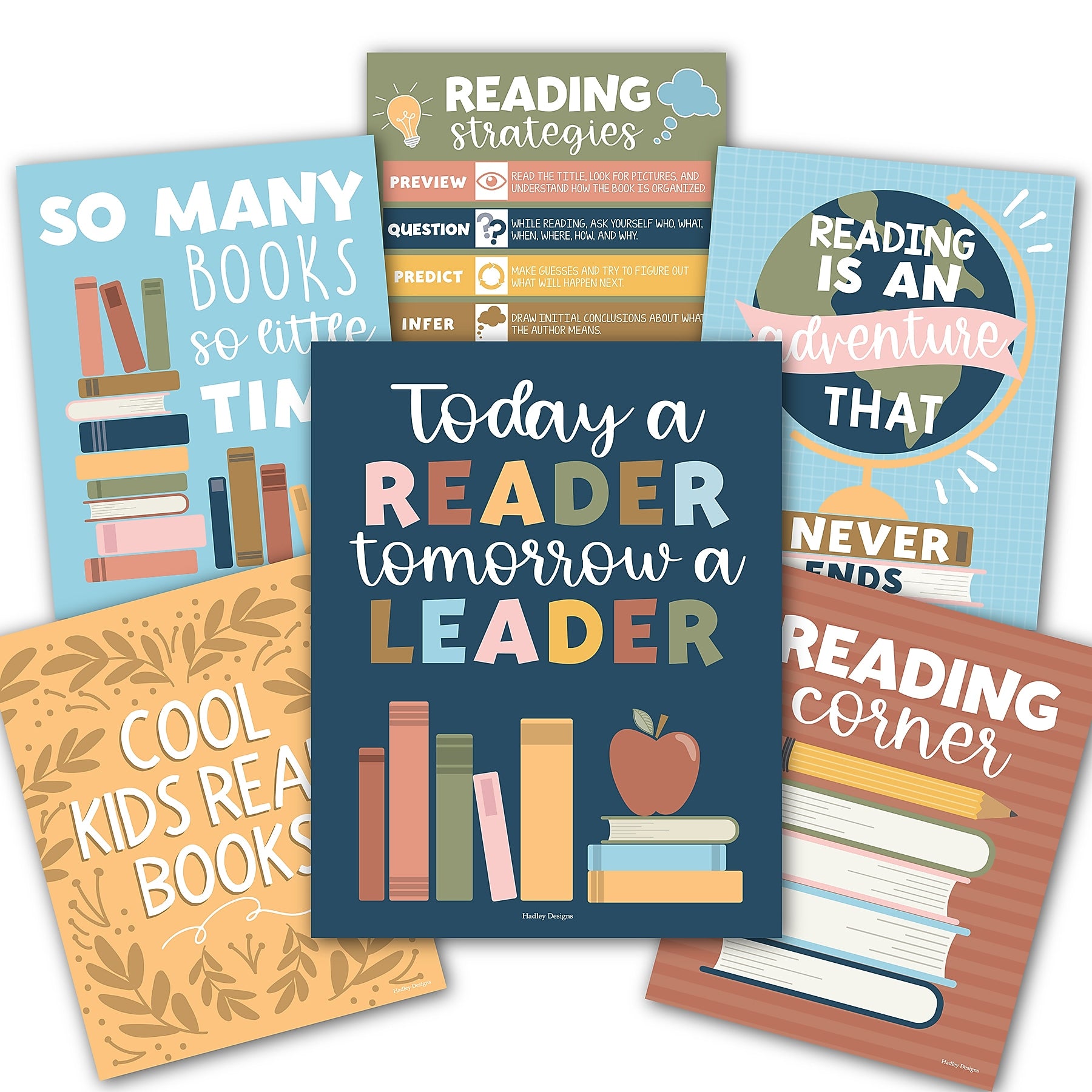 Hadley Designs 11" x 14" Colorful Pastel Reading Posters For Classroom Library Decor, 6/Set (HDDX004A2JPF1)