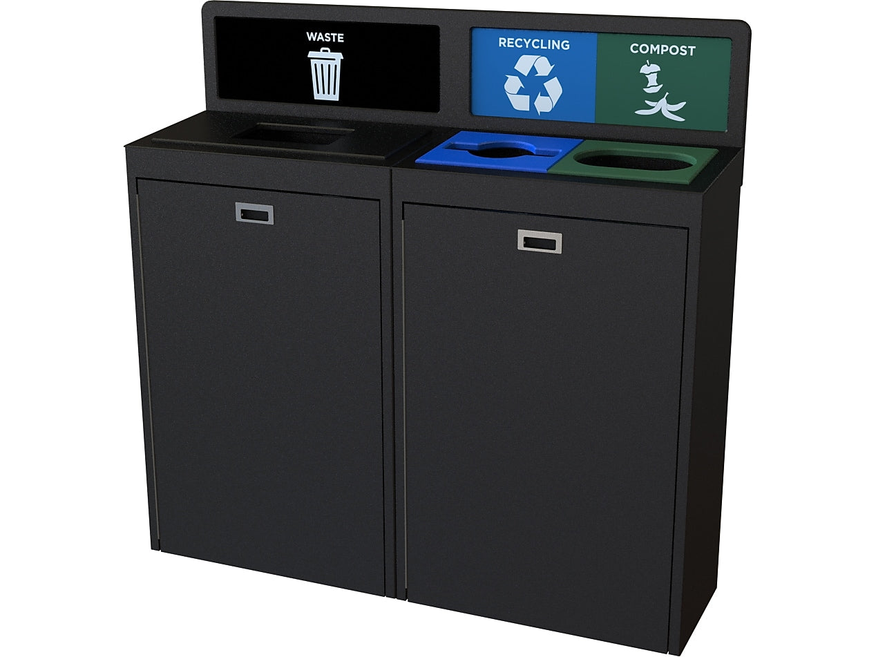 CleanRiver TIM Plastic Three-Stream Recycling Station, 44 Gallon, Black (TIM44-3-WRC-BK)