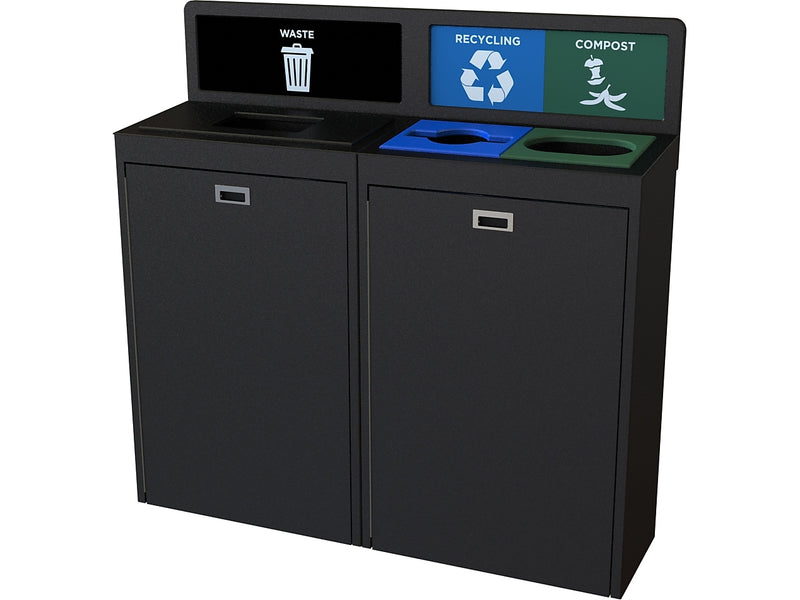 CleanRiver TIM Plastic Three-Stream Recycling Station, 44 Gallon, Black (TIM44-3-WRC-BK)